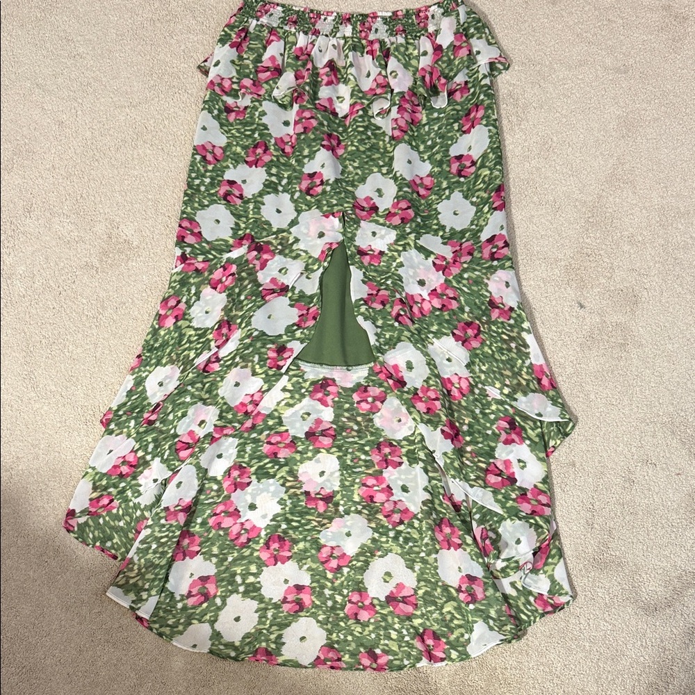 Bar III Green and Pink Floral High Low Skirt